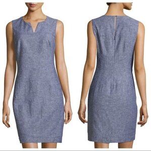 Laundry Shelli Segal‎ 4 Blue Chambray Linen Sleeveless Shift Dress Back Slit